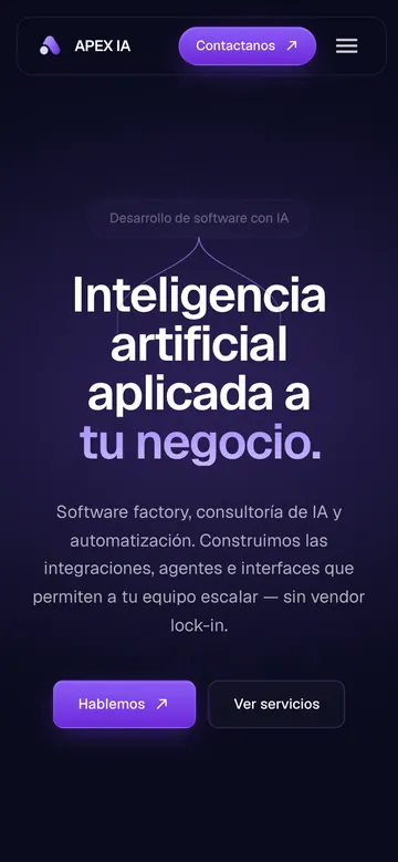 Página de inicio de APEX IA Partner en celular