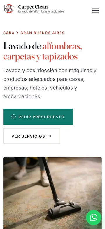 Página de inicio de Carpet Clean en celular
