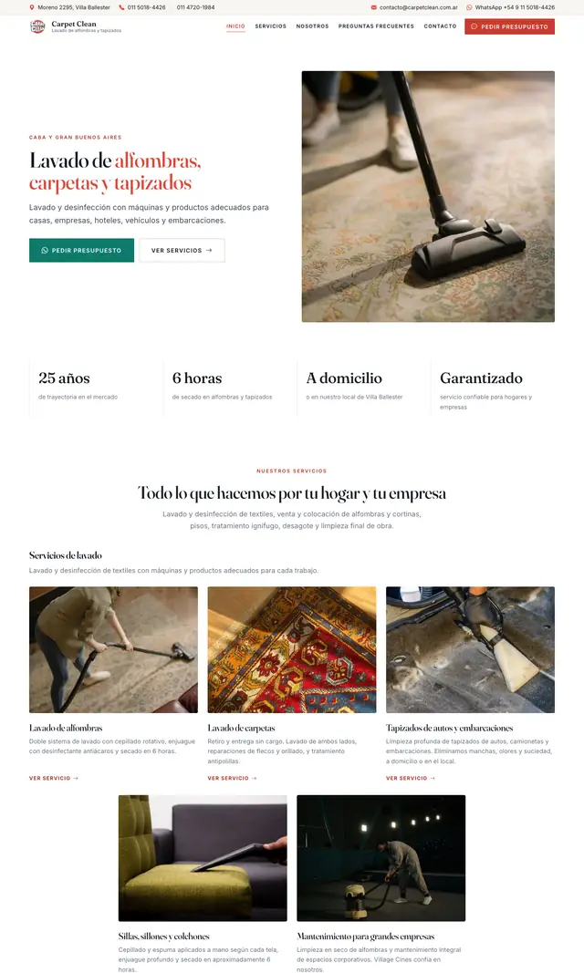 Página de inicio de Carpet Clean en computadora