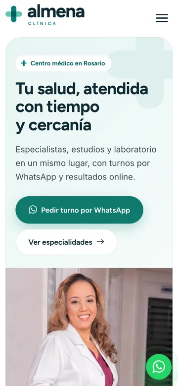 Página de inicio de Clínica Almena en celular