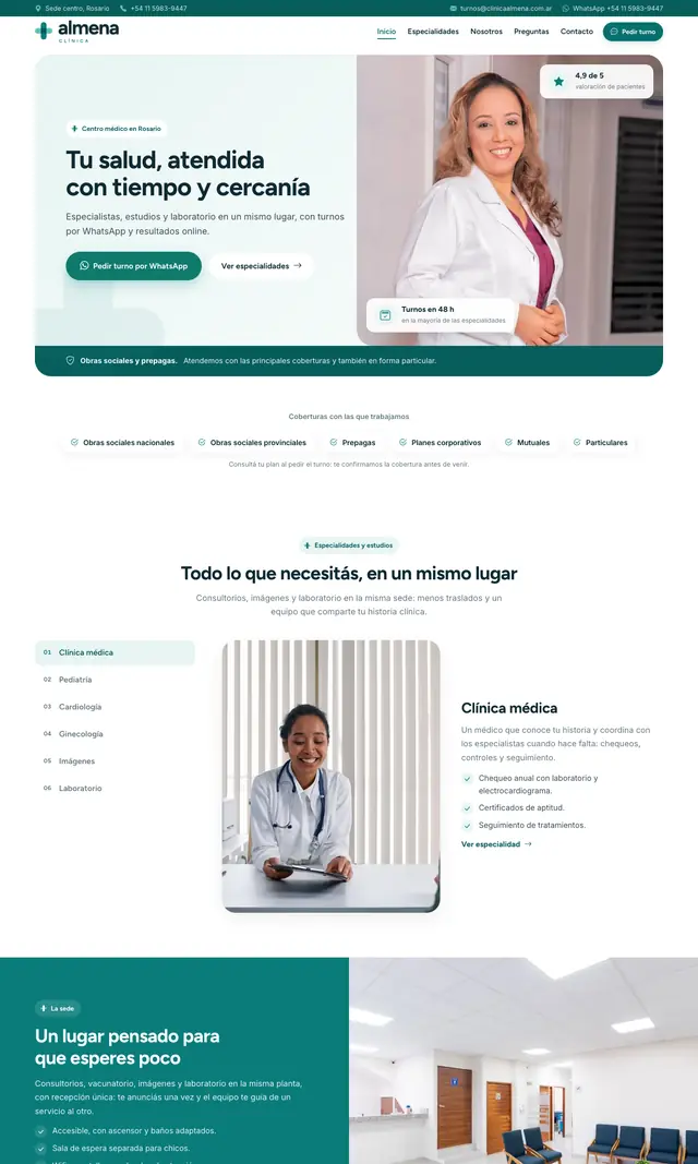 Página de inicio de Clínica Almena en computadora