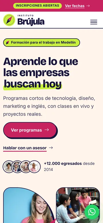 Página de inicio de Instituto Brújula en celular