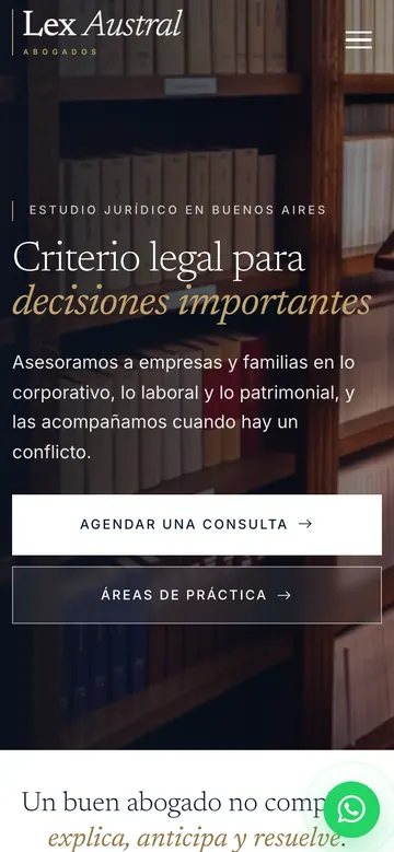 Página de inicio de Lex Austral en celular