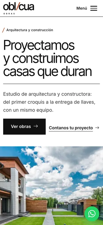 Página de inicio de Oblicua Obras en celular