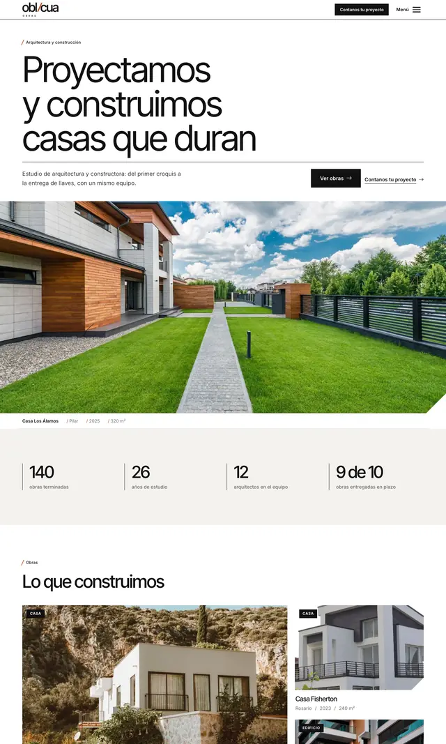 Página de inicio de Oblicua Obras en computadora