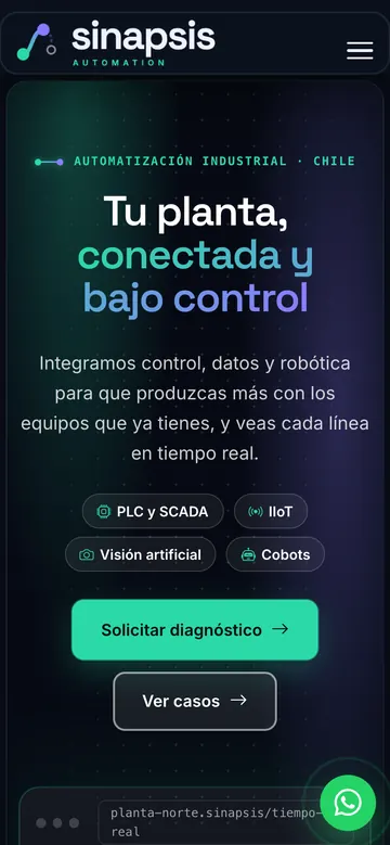 Página de inicio de Sinapsis Automation en celular