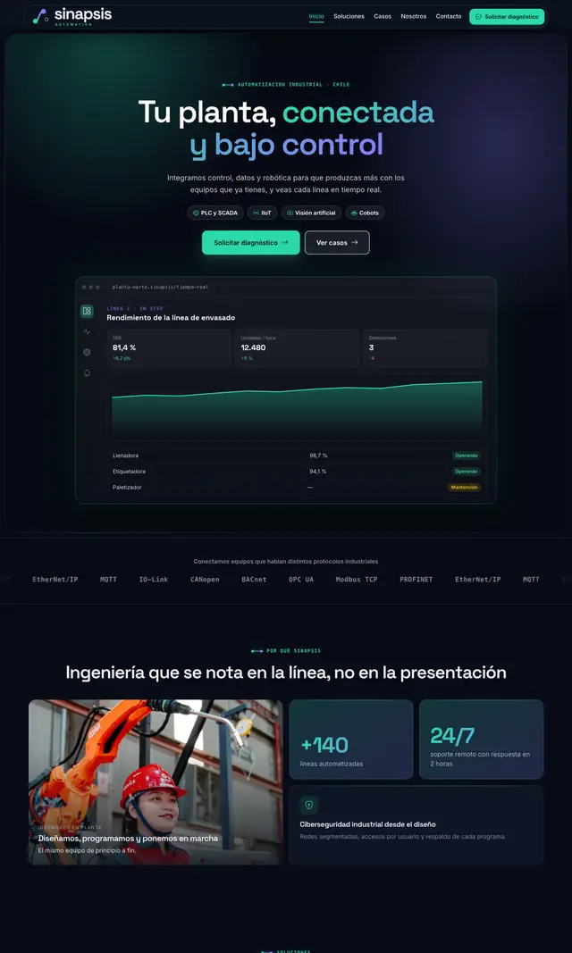 Página de inicio de Sinapsis Automation en computadora