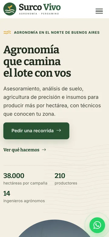 Página de inicio de Surco Vivo en celular