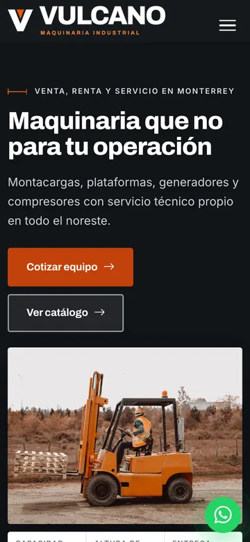 Página de inicio de Vulcano Maquinarias en celular